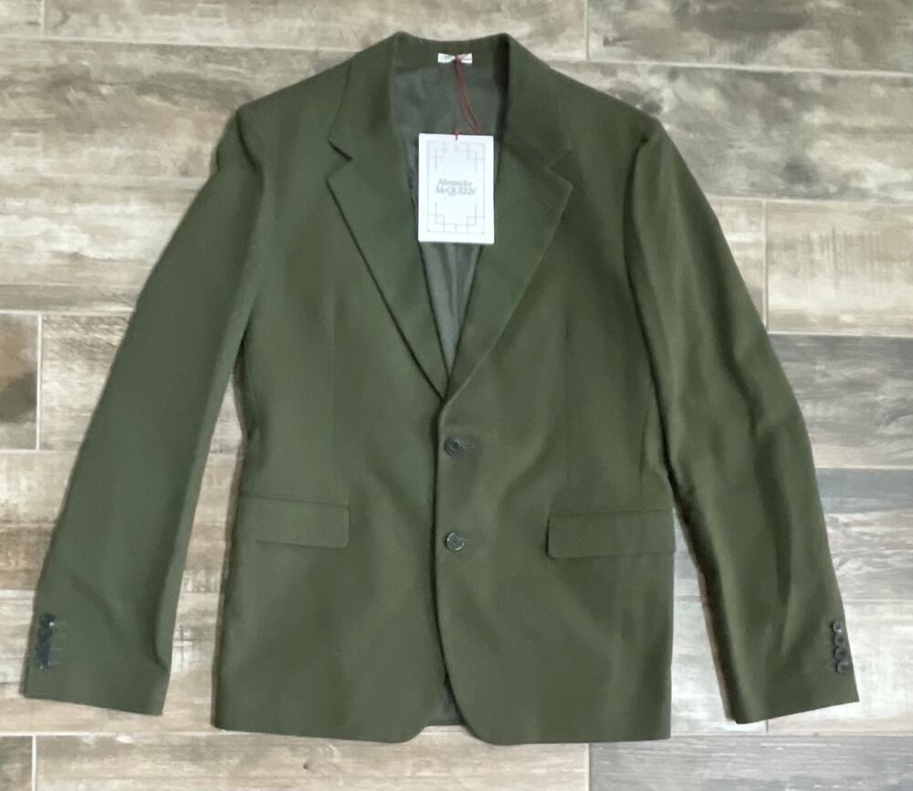 $5,295 NWT Alexander McQueen Embroidered Back Blazer Olive Green Jacket 40R